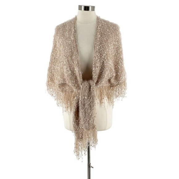 NWT Muche et Muchette Opa Rose Gold Fringed Textured Knit Cardigan Shawl OS - Picture 4 of 11